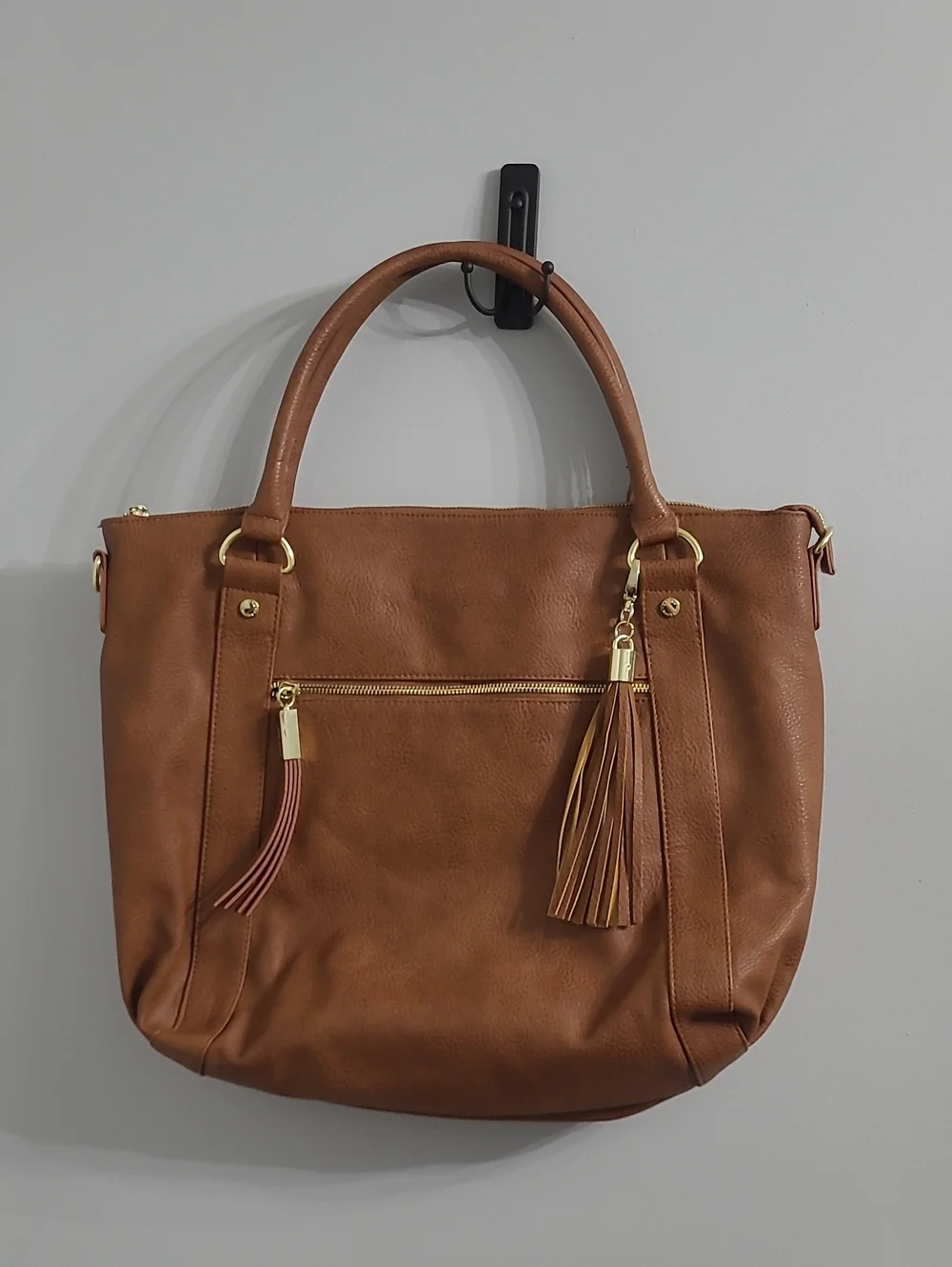Classic Tan Tote Handbag with Tassel Accent